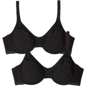 Fruit of the Loom Women's Unlined Underwire Bra - Cotton & Spandex Blend for Natural Shape and Flexibility (36D, Black Hue/Black Hue)