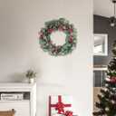 DN DECONATION 20 Inch Lighted Chirstmas Wreaths for Front Door, Artificial Winter Wreath with Lights, Eucalyptus Berry Wreath with Pine Cones for Indoor Outdoor Xmas Wreaths Home Decor