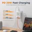 TESSAN USB-C Charger Block 20W PD, Fast Charging Adapter with Foldable Plug | 1875W Power Outlet Extender(4 AC and 4 USB) for Cruise, Home, Office, Dorm Room Essentials, Grey