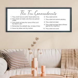 FZMHASLWW The Ten Commandments Bible Verse Wall Decor 32"X12" God Jesus Prayer Christian Saying Catholic Scripture Sign Large Wood Framed Wall Hanging Art (Black)