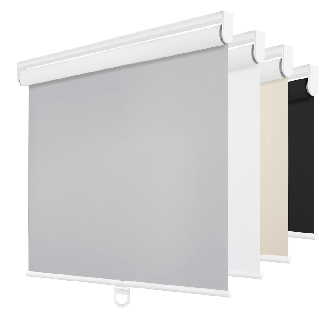 ChrisDowa Cordless Blackout Roller Shades for Windows, Thermal Insulated UV Protection Pull Down Shades, Total Blackout Window Blinds for Home, Office, Bedroom, Door (60" W x 72" H, Grey)