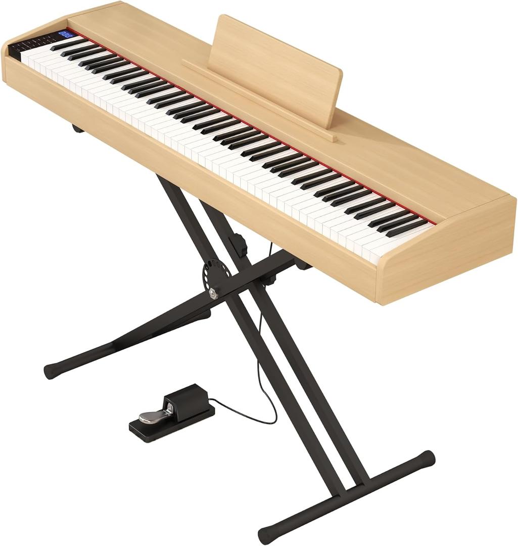 Digital Piano 88 key Semi Weighted Keyboard With X Stand & Sustain Pedal, Full-Size Beginner Electric Piano For Bluetooth, Headphone Mode, USB-MIDI (Light Apricot)
