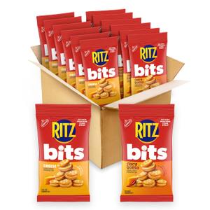 RITZ Bits Cheese and Spicy Queso, Sandwich Crackers Variety Pack, Snacks for Kids and Adults, Lunch Snacks, 12-3 oz Bags, BBD: JUL/03/2026