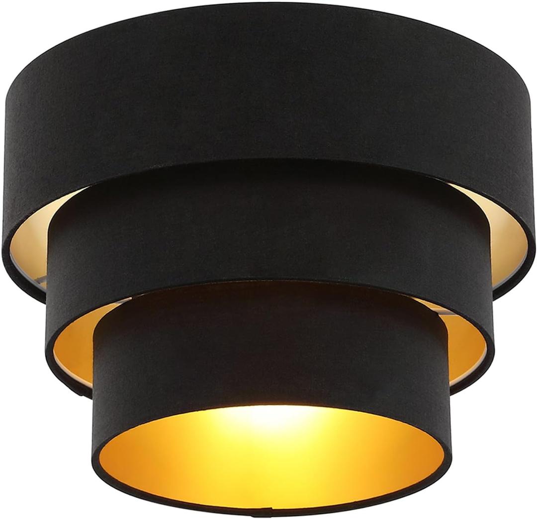 Mateyrie Lamp Shades for Hanging Lamp Floor Lamps Pendant Light Replacement, 3Tier Drum Lamp Shade with Black Fabric for Living Room Dining Hall Bedroom (Black)