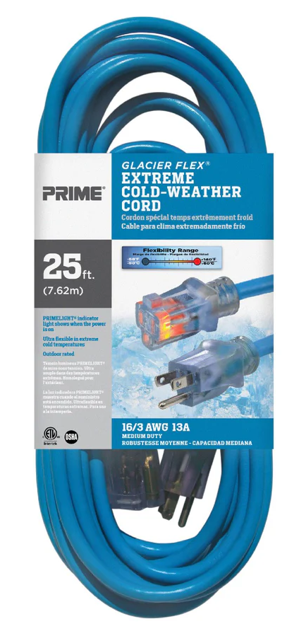 25ft 16/3 SJTW -50°C
Glacier Flex®
Extreme Cold Weather
Extension Cord