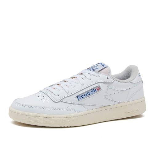 Reebok Club C Vintage Tennis Sneakers for Men, Casual White Mens Shoes, Size 7 to 15, White/Chalk/Vector Blue, 8