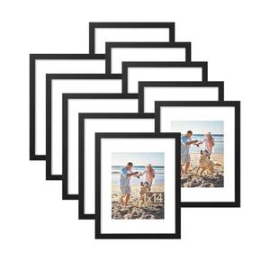 DecorUhome 11x14 Picture Frame, Display Pictures 8x10 with Mat or 11x14 without Mat, Wall Mounting Photo Frame, Black, 10 Pack
