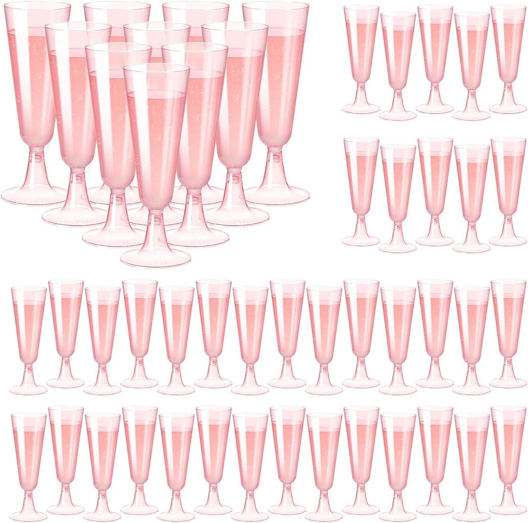 SUREHOME Pink Champagne Flutes Plastic Champagne Glasses Disposable Mimosa Glasses 40 Pack 5 Oz Acrylic Stemware Cocktail Cups Bulk for Valentines Wedding Toasting Engagement Party Supplies