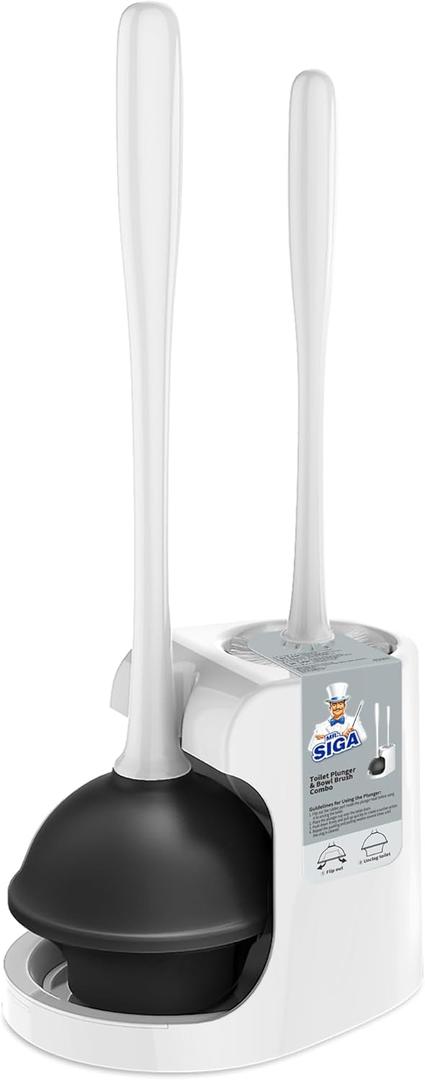 MR.SIGA Toilet Plunger and Bowl Brush Combo for Bathroom Cleaning, White, 1 Set (One Size)