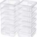 12 Pack Storage Containers with Latching Lid 5" x 5"x 1.9" Small Plastic Clear Stackable Boxes for Office and Beauty