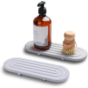 evory Instant Dry Sink Organizer,Kitchen Sponge Soap Holder Instant Dry Bathroom Organizers?Diatomaceous Fast Drying Stone Tray Rack