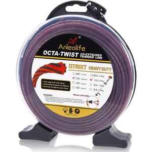 A ANLEOLIFE 1-Pound Heavy Duty Octa-Twist .105-Inch-by-256-ft Trimmer Line Donut,OTRIXT Co-Extruded Multi-Edge Spiral Weed Eater String, Red