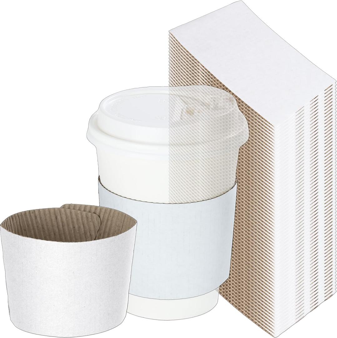 250 Pack White Coffee Sleeves For 10 to 20 oz. Cups (Cups Not Included), Disposable Corrugated Cardboard Paper Jacket, Hot Cold Drinks Holder, Chocolate Milk Tea Beverage Insulator, Hand Protection