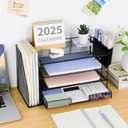 OPNICE Desk Organizer, 4-Tier Desktop File Organizer with Drawer and 2 Pen Holders, Office Desk Accessories, File Sorters, Workspace Organizers for Office Supplies(Black)
