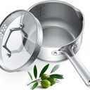PekGema Stainless Steel Saucepan 2.5 Quart with Glass Strainer Lid, Tri-Ply Construction, Dual Pour Spouts, Measurement Marks, Stay-Cool Handle, Dishwasher & Oven Safe, All Cooktops Compatible