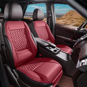 AuraSettle Premium Perforated Napa Leather Car Seat Covers Semi Universal Fit with Lumbar Support, Storage Bag for SUV Sedan Truck (Burgundy, Front Row Single seat)
