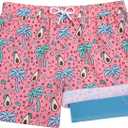 BRISIRA Boys Swim Trunks Bathing Suit Compression Boxer Brief Liner Swim Shorts Swimsuit Anti-Chafe Toddler Kids Youth Teen (10-12, Pink Avocado)