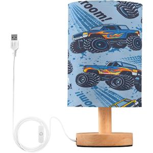 CEBUGI Monster Truck Cars Table Lamps for Living Room Bedside Lamps Nightstand Lamps for Bed Room with USB Charging Port,Traditional Night Light 5.12x9.7in