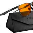 ANYLUV Blue Light Glasses Men, Relieve Eyestrain and Eye Protection, Al-Mg Metal Computer Blue Light Blocking Glasses ((Max Protection) 01- Black)