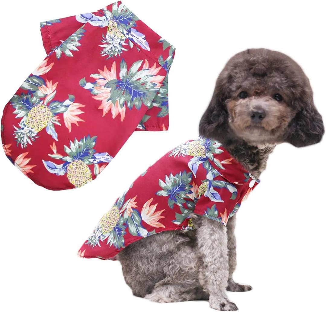 Hawaiian Beach Print Pet Dog Cat T-Shirts Cute for Small to Medium Dog Cats Cool Summer Vest Camp Shirt Clothes (RED, S)