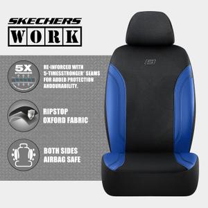 Skechers Car Seat Covers, Work Leather Seat Covers 5-Times Stronger Built-in Webbing, Oxford Fabric Seat Cover Full Sets, Airbag Compatible, Automotive Comfort for Cars, Trucks, SUVs,Blue, One Seat