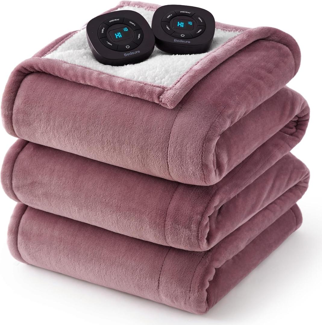 Bedsure Electric Blanket Queen Size - Dual Control Heated Blanket Queen, Fast Heating with 10 Time Settings & 10 Heat Settings, Warm Gifts for Women Grandma (84x90 inches, Pink)