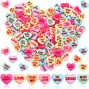 100 Pcs Conversation Hearts Decorations, Resin Candy Hearts for DIY Jewelry Making, Mini Heart Charms with XOXO True Love Phrases, Valentine's Day Craft Supplies
