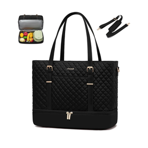 LOVEVOOK Lunch Tote Bag for Women, 15.6 Inch Laptop Work Bag With Lunch Compartment & Large Cup Holder, Lightweight Work Briefcase for Travel, Business, Teacher, Black