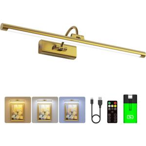 24" Picture Frame Light with 1pcs Extra 8000mAh Battery - Brass Cordless Rechargeable Wall Sconce with Remote for Office, Hallway & Large Art