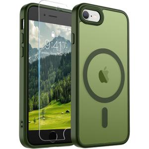 SUPFINE Magnetic for iPhone SE Case 2022 (3rd)/2020 (2nd), iPhone 8 Case (Compatible with MagSafe) (Military Grade Drop Protection) Slim Translucent Matte Phone Case, Cangling Green