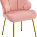 Yaheetech Vanity Chair, Velvet Accent Chair with Shell-Shaped Backrest, Modern Armchair with Gold Metal Legs for Dressing Room/Bedroom/Living Room, Pink