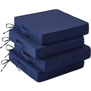 Patio Chair Cushions, 19" x 19" x 3" Outdoor Chair Cushions Set of 4, Waterproof Outdoor Cushions for Patio Furniture, Outdoors Seat Cushions Set of 4 with Handle and Ties, Navy Blue