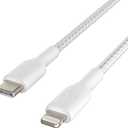 Belkin BoostCharge Nylon Braided USB C to Lightning Cable 6.6ft/2M - MFi Certified 18W Power Delivery iPhone Charger Cord - Apple Charger USB C Cable - Fast Charging for iPhone 14, iPhone 13 - White