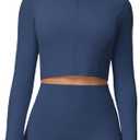 Yknktstc Womens Full Zip Athletic Jacket with Thumbhole Long Sleeve Crop Top Running Workout Yoga Sportswear Shirt L