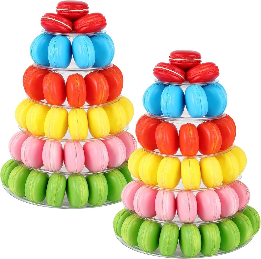 Juexica 6 Tiers Round Macaron Tower Stand 2 Pieces Plastic Cupcake Display Rack Macaron Display Wedding Cupcake Food Serving Stands Clear Dessert Tower S for Wedding Baby Shower Birthday Decor