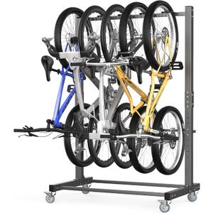Freestanding Bike Rack with Wheels, Vertical Bike Storage Stand | Garage Bicycle Organizer Holds Up to 5 Bikes, Heavy-Duty Steel Bike Rack