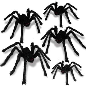 BILLMOSS Halloween Spider Decorations Outdoor - 5 PCS Giant Realistic Hairy Scary Spider Set, Creepy Indoor Yard Home Decor (5 Different Sizes)