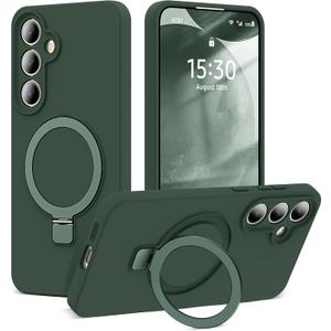 SKYLMW for Samsung Galaxy S24 Case with Magnetic Invisible Stand [Compatible with MagSafe] Military Drop Tested [Full Camera Protection] Silicone S24 UCase for Women Men 6.2'', Green