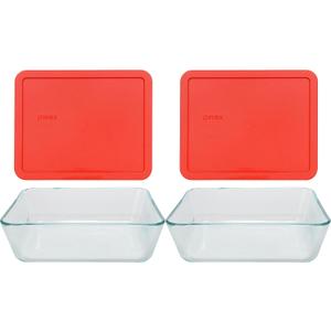 Pyrex 1075451 Stor+rect/Cvr Size Cu Pyrx Storage+Rectangle/Cover, 11 cup Containers (Pack of 2), Red