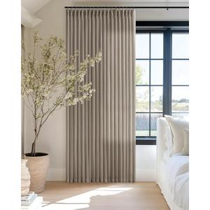 Pinch Pleat Linen Sheer Curtains 102 Inches Long 70 Inch Wide for Patio Sliding Door Light Filtering Semi Sheer Pleated Drapes Back Tab Taupe Tan Extra Wide 70 x 102 Curtain for Living Dining Room