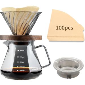 Mongdio Pour Over Coffee Maker, 20 oz High-Heat Borosilicate Glass Coffee Maker with 100pcs V60 Paper Filters, Walnut Handle & Glass Lid, Drip Coffee Maker Set for Home Caf Restaurant - 600ml, Gray Mongdio Pour Over Coffee Maker, 20 oz High-Heat Borosilicate Glass Coffee Maker with 100pcs V60 Paper Filters, Walnut Handle & Glass Lid, Drip Coffee Maker Set for Home Caf Restaurant - 600ml, Gray
