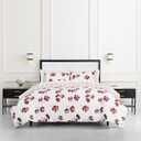 kate spade new york Fall Poppies King Comforter Set, 300 Thread Count and 100% Cotton, All Season 3 Piece Reversible Bedding Set, Machine Washable, White and Garnet