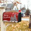 Merry Christmas Tree Winter Snowflake Pine Mailbox Covers Magnetic Standard Size 25.5" X 21",White Snow Red Mailbox Wraps Post Letter Box Cover for Holiday Garden Yard Decor