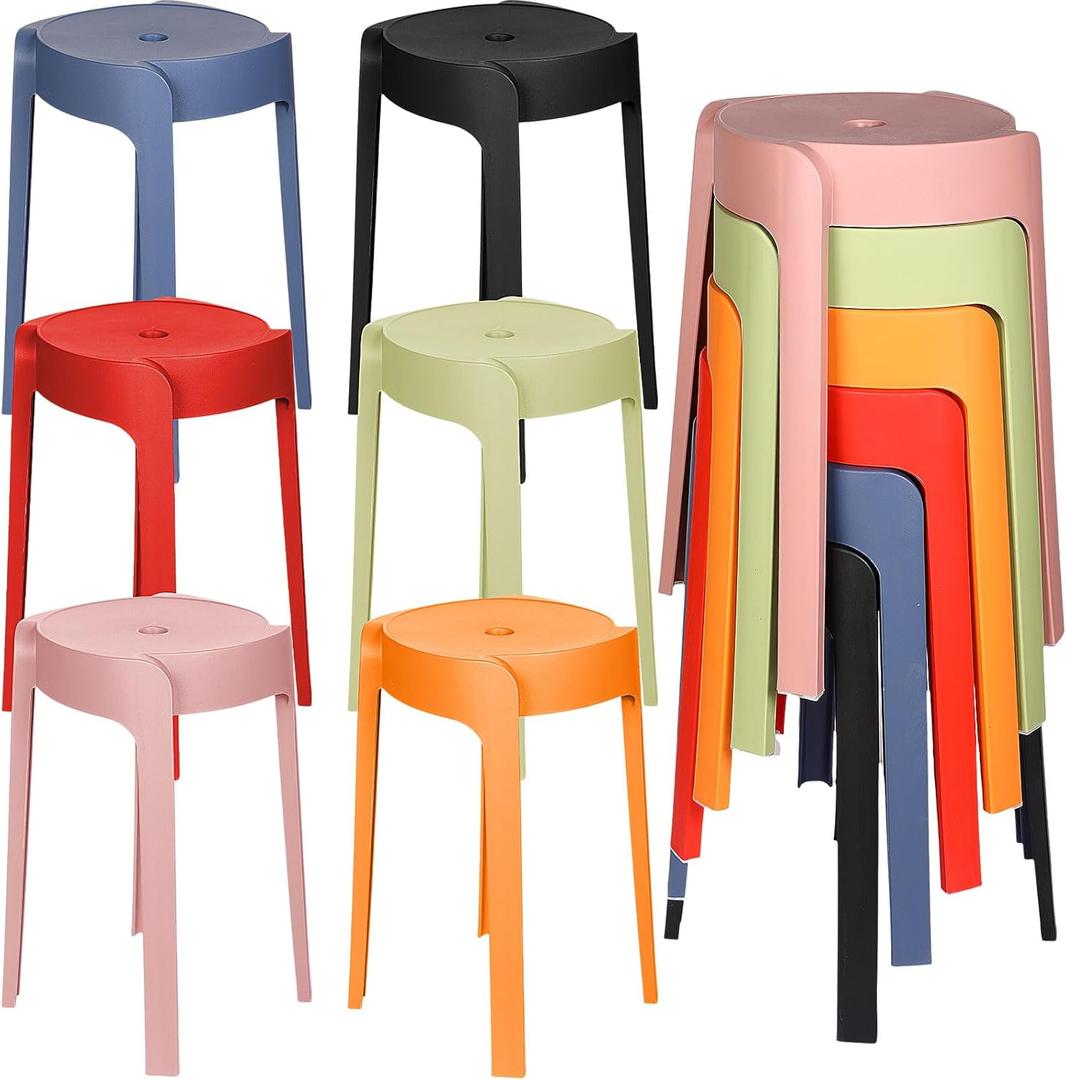 Nosiny 6 Pack Plastic Stackable Stools 18 Inch Portable Nesting Stack Stools Round Colorful Backless Bar Seating for Home Party Office