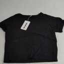 Aimiray Women's Y2k Basic Tees Short Sleeve Fitted Baby Tees Slimming White Cute Crop Tops Summer Tight Shirts (Black-Medium)