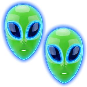 Tanganan LED Alien Mask for Adult Kids,Halloween LED Light up Mask 3 Modes Lighted Face Mask for Festival Cosplay Costume (2pcs)