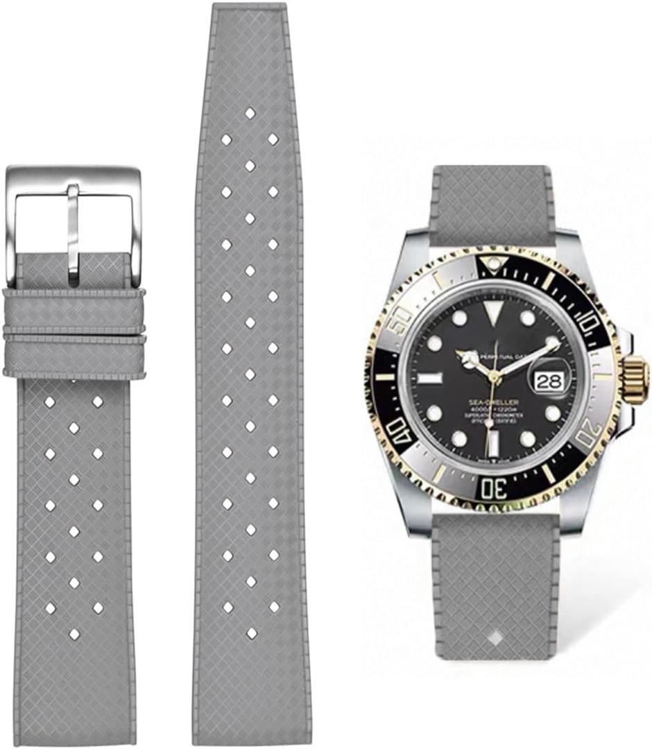 Tropical Style FKM Rubber Watch Bands 18mm 19mm 20mm 21mm 22mm Quick Release Fluororubber Waterproof Soft Breathable Durable FKM Rubber Watch Strap Universal Replacement Band Strap for Men Women
