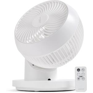 IRIS USA WOOZOO Air Circulator Fan with Remote, 360 Oscillation, 3 Speeds, 75ft Max Air Distance, Quiet Motor, Small Fan for Bedroom, Office, Dorm, White, DESK TOP