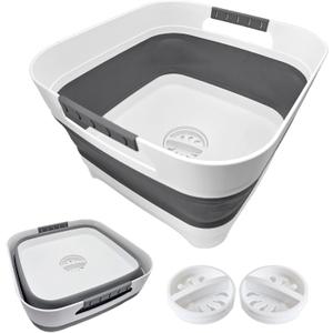 2.4 Gal (9L) Collapsible Dish Basin with 2 Drainage Plugs - Foldable Sink for Kitchen, Camping, RV | Space-Saving Multifunctional Wash Basin for Veggies, Dishes