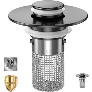 Sink Stopper Hair Catcher, Pop-up Sink Drain Strainer with Removable Stainless Steel Strainer Basket Hair Catcher, Bathroom Sink Strainer for Bathroom Sink Stopper Replacement(Matte Black-1PCS)